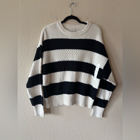 a new day Sweaters - A New Day Mixed Media Size XL Crewneck Pullover Black & Cream Cotton Sweater NWT